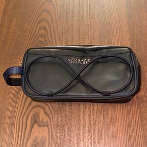 Versace Parfums Toiletry Bag Mens OS Black Excellent Greca Trim Travel Pouch